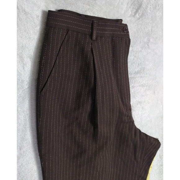 Striped Trousers Pants Women's Career Halter Brown Cream Size 12 Pant - Picture 8 of 14